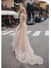 Long Sleeves Blush Lace Tulle Wedding Dress